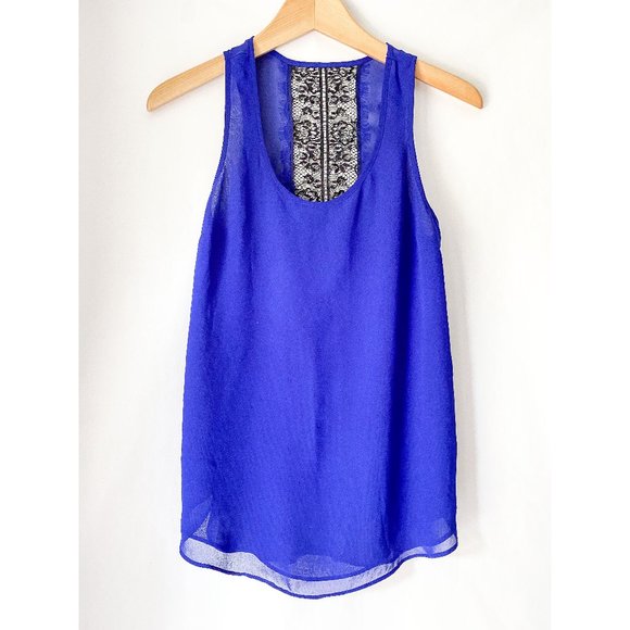 PURPLE CAMISOLE TOP WITH BLACK LACE BACK - Picture 1 of 4